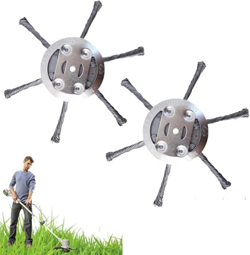 RedFlameDS 2 Pack 6 Heads Grass Petrol Strimmer Head Steel Wire Grass Trimmer Head, Strimmer Wire Brush Head with Knotted Wire Brush Cutter Attachment Replacement Tool (6 inch)