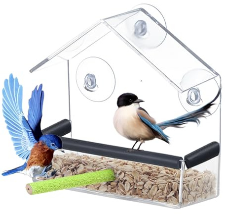 DeJivsin Transparent Fenster Futterhaus für Vögel, Fenster Vogelfutterhaus mit starken Saugnäpfen Fensterfutter, für Wildvögel Bird Feeder