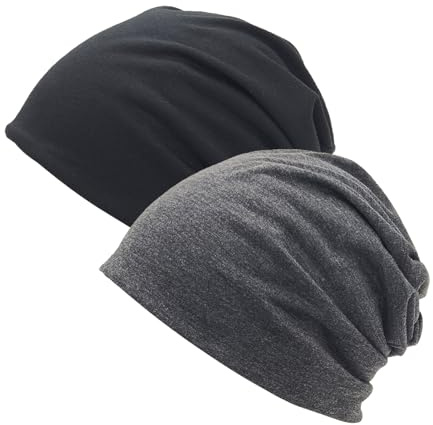 CHUANFU 2 Pezzi Elastico Cappellino Uomo, Invernale Cappellino Uomo, Traspirante Morbidi Berretto Antivento, Skull cap Unisex, per Corsa Sci Ciclismo Snowboard (Nero e Grigio Scuro)