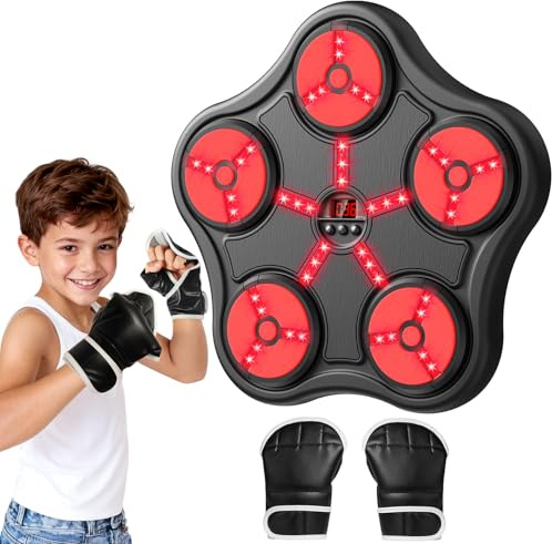 Scvcid Cool Boxing Machine Toys for Kids Aged 5-12, Wall-Mounted Smart Bluetooth Punching Bag, Boxing Training Equipment with Boxing Glove, Birthday Gifts for 5 6 7 8 9 10 11 12 Year Old Boys