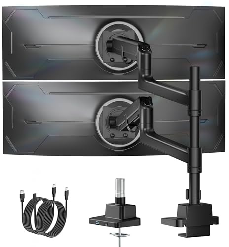 monTEK Heavy-Duty with USB Dual Monitor Arm for 17-57 Ultrawide Screens