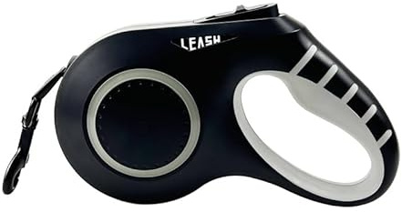 Correa Extensible Perro Que Facilita Tus Paseos Nocturnos. Retráctil Sin Enredos, con Luces led y Linterna, Cinta de Nylon Resistente, Bloqueo de Pausa con una Mano, Color Negro (Negro SIN LED)