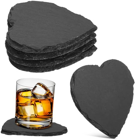 ZUNOXAZ 4 Posavasos y Decorativos Negro Forma de Corazón de Pizarra Fáciles de Limpiar para Bebidas Ideales para Cocina y Servicio de Bar
