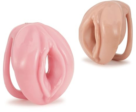 Weiches Silikon Gefälscht Frauen Vagina Peniskäfig sex toys Set Mit 4 Cockringe Cock, Realistischer Schamlippen Sissy-Keuschheitskäfig Extreme Bondage Sexspielzeug für Männer und Homosex (Rosa)