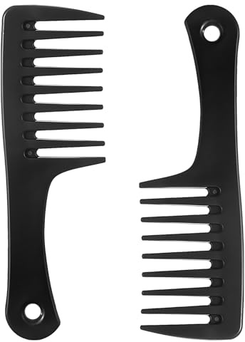 Neoreser 2 Pezzi Pettine a denti larghi, Carbon Kamm per Capelli da Donna, Pettine da Viaggio Portatile, per Salone Parrucchiere, Tutti i Tipi di Capelli
