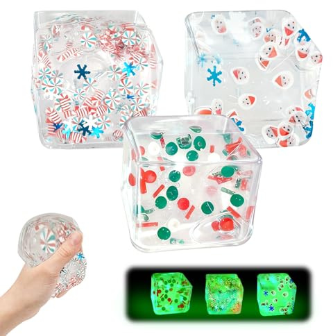 ARONRAVE 3 Stück Stressbälle Squeeze-Cube Antistressbälle Fidget-Cube Stress Ball Schöner Würfel Stress Ball Fidget Cube Anti Stress Spielzeug Sensorisches(Weihnachten)