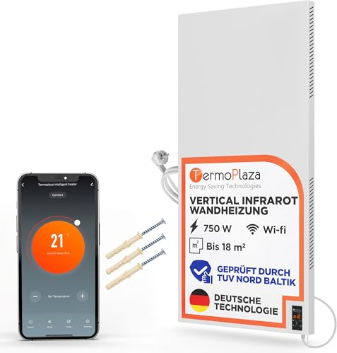 Termoplaza Radiateur Infrarouge Électrique Vertical WiFi 750W jusqu’à 18 m² - Chauffage Électrique Mural Basse Consommation - Convecteur Électrique Innovant - Radiateur Radiant pour Maison et Bureau