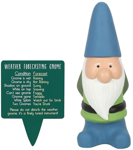 Humorous Large Multicolour Weather Forecasting Gnome – 25cm Garden Gnome with Wooden Weather Sign – Fun Rain, Sun, Snow & Fog Predictor – Outdoor Garden Décor Gift