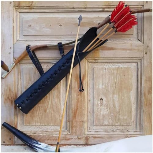 forestalk 50 cm PU-Leder Vintage Pfeilköcher Bogenhalter Bogenhalter Bogenschützenjäger Requisiten Steampunk Mittelalter Stil Recurve Bogen Jagd Schießtasche (Farbe: Nero)