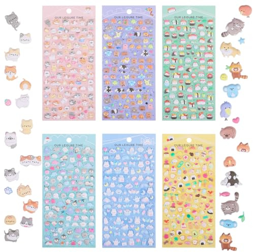 600+ 3D Puffy Stickers,6 Blatt Süße Mini-Aufkleber Kinder,Kawaii Tiere 3D-Aufkleber für Kinder,Wasserdicht Tiere Sticker DIY Set,Winzige Aufklebers für Handyhüllen,Notizbuch,Scrapbooking (C)