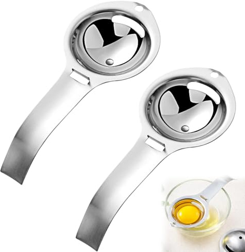2 Stück Edelstahl Eiertrenner, Eigelbtrenner Eigelb, Stainless Eitrenner mit Verlängertem Griff für Sauberes Effizientes Kochen und Backen(Silber)