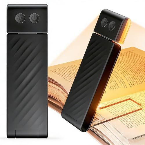 Leselampe Buch Klemme, Wiederaufladbare Buchlampe, LED Leselampe Bett mit 3 Farbtemperaturen und Stufenlos Dimmbar, Winkel Eintsellbar Leselicht, Einziehbare Buch Lampe für Buchliebhaber, Schwarz