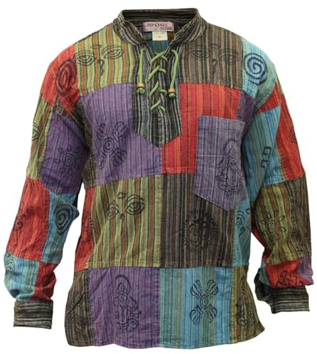 SHOPOHOLIC FASHION Stonewashed Blocked Hippie-skjorta för män, Flerfärgad, L