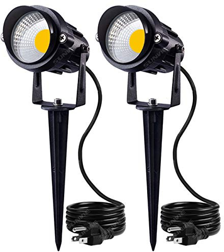SUNVIE Outdoor Landscape LED Lighting 12W Waterproof Garden Lights COB Led Spotlights with Spiked Stand for Lawn Decorative Lamp US 3- Plug 3000K Warm White (2 Packs)