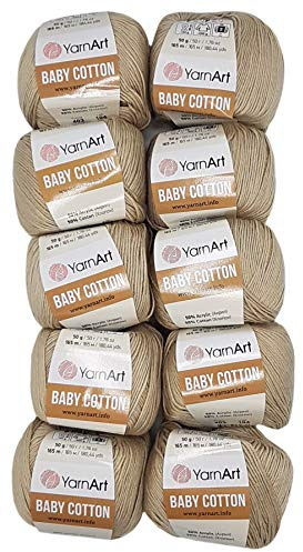 10 x 50g Strickwolle YarnArt Baby Cotton mit 50% Baumwolle, 500 Gramm Wolle einfarbig (beige 403)