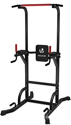 VOUNOT® Dip Station Power Tower Multifunzione per Flessioni, Trazioni, Fitness e Addominali, Stazione Fitness con Impugnature Ergonomiche e Altezza Regolabile, 150 KG