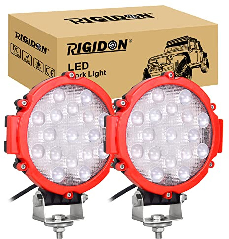 RIGIDON 2x rund led arbeitsscheinwerfer, 7 zoll 51W zusatzscheinwerfer kfz | spot, rot, wasserdichte, 6000K weiß, offroad beleuchtung, scheinwerfer, für auto ATV SUV LKW Pickup traktor 4x4 fahrzeuge