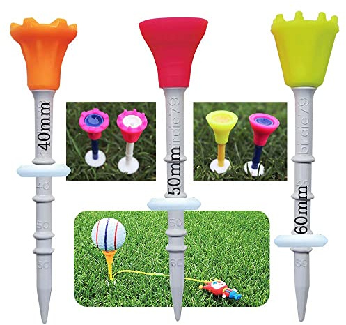 BIRDIE79 Premium Big Head (Silikon) Golf Tees 3-1/4,Verstellbar 40.50.60 mm,Easy Tee Up,Tee Off mit größerer Konsistenz,Golf Tee Aufhänger,1 Packung (9ea Tees + 2ea Figuren).