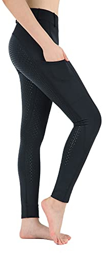 beroy Horseback Riding-Pants Girls Equestrian-Breeches - Kids Schooling Horse Tights Full Seat Silicone Pockets(Black,12)