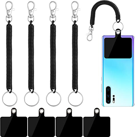 Cobee 4 Packs Retractable Phone Lanyard for Most Smartphones (Black) | Patch for Drop Protection, Universal Stretchy Straps Tether with 4 Packs Black Phone Patches