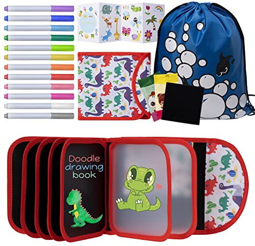 Erasable Drawing Pad, 8inch Plane Activities for Kids, Doodle Book for Kids 3 4 5 6 7 8 Year Old Boy Girl Birthday Gifts, 14 Pages for Magic Drawing with 12 Pens