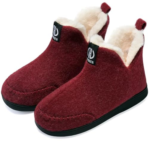 BUGUKI Chausson Montant Femme Homme Hiver Chaud Chaussons Bottes Fourrure Pantoufles Hautes Feutre Chausson Bottines Doublé Peluche Rouge Taille 40 41