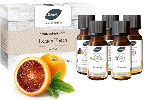 Saunabedarf Schneider - Aufgussset Lemon Touch 5 x 20 ml Inhalt - fruchtig-mediterraner Saunaaufguss - wohltuender Mix