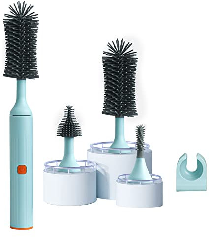 Winforhour Electric Baby Bottle Brush Cleaner Set with Rechargeable Automatic Brush & Silicone Nipple/Straw Cleaners, Newborn Bottle Cleaning Kit - Perfect (Blue)