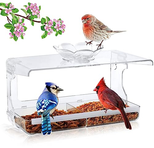 WENMIXER Window Bird Feeder with Non-Marking Self-Adhesive Hooks