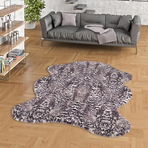 Pergamon Kunstfaser Teppich Wohnzimmer Luxus Super Soft Fellteppich Pearl Leopard Schwarz Weiss Shape in 2 Größen