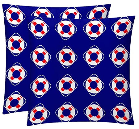 2 Stück Dekokissenbezüge, dekorativer quadratischer Kissenbezug, weich, nautische Reise, Rettungsring, Blauer Kissenbezug für Sofa, Schlafzimmer, Stuhl, Auto