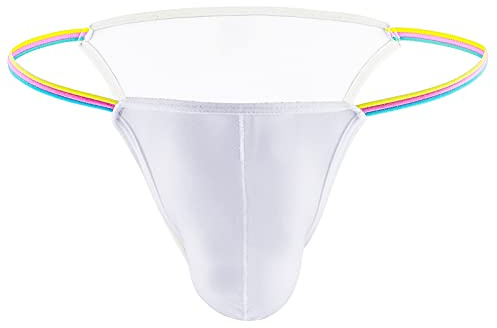 AIEOE Herr string tanga sexig EIS siden trosa ultratunn ventilerande bikini trosor T-back män stringtrosor låg midja mini kalsonger sommar underkläder, 1 styck – vit, XL