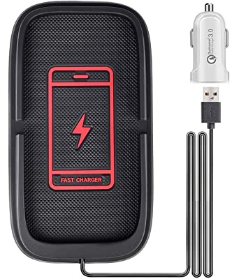 Kabelloses Autoladegerät, JE Make IT Simple QC 3.0 USB Adapter Kit 10W Kabelloses Autoladegerät Ladepad Rutschfestes kabelloses Handyladegerät für iPhone 15/14/13/12 Serie, GalaxyS23/22/21/10/9/8