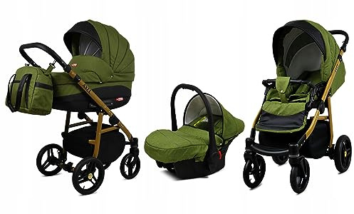 BabyLux® Carrito de Bebé Sistema de Viaje Set 3 en 1 - Axel - incl. Capazo, Silla de Paseo, Silla Coche - Cochecito - con Bolso cambiador, Cubierta para la lluvia, Mosquitera etc.