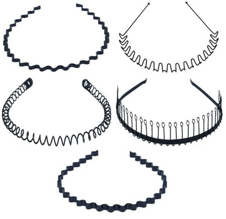 Rhys 5 Stück Haarreifen Männer Damen Welle Metall Stirnband Stirnband Zubehör mit Rutschfesten Zähnen für Sport, Fitness, tägliches Make-up