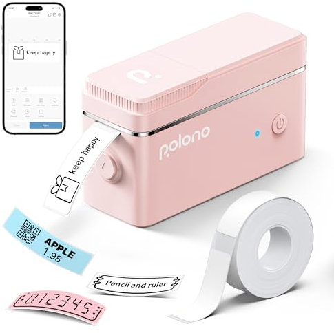POLONO Etikettendrucker, P31s Bluetooth Etikettiergerät Selbstklebend Beschriftungsgerät Mini Label Printer Tragbarer Labeldrucker mit iOS Android,Für Zuhause, Büro, Rosa