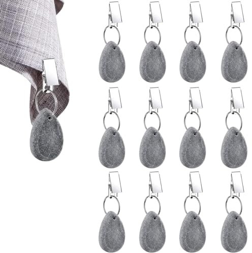 12 Stück Tischdeckenbeschwerer, Tischdeckengewichte mit Clips,Tischdecke Gewichte Naturstein,Tischdecken Beschwerer Draußen,Tischdeckengewichte Extra Schwer für Picknicks, Partys, Camping, Hochzeiten