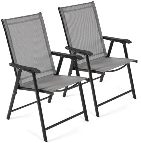 Yaheetech Set di 2 Sedie da Giardino Pieghevoli con Braccioli in Tela per Esterni Patio Veranda Terrazza Piscina Grigio