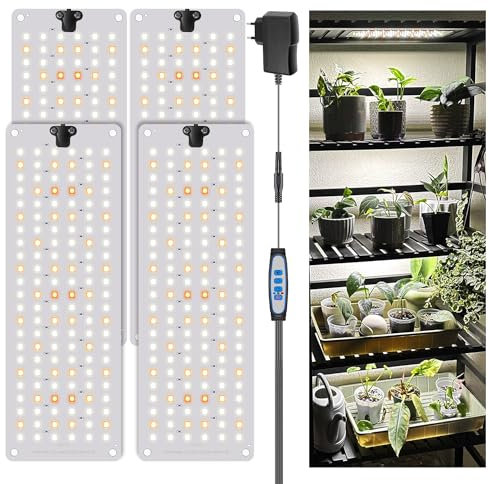 Garpsen LED Pflanzenlampe, 6000K Vollspektrum-Pflanze Lichter mit Auto Timer 6/12/16H, 5 dimmbare Stufen & 3 Farbmodi, 552 LEDs wachsen Lampe Panel für den Samenstart, Veg und Bloom (4Panels)