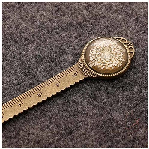 Lesezeichen 1 stücke Kreative Retro Bronze Runde Bookmark 10cm Lineal Vintage Metall Bunte Blumenglas Edelsteine als Buchseitenmarkierung Lesezeichen aus Metall (Size : White)