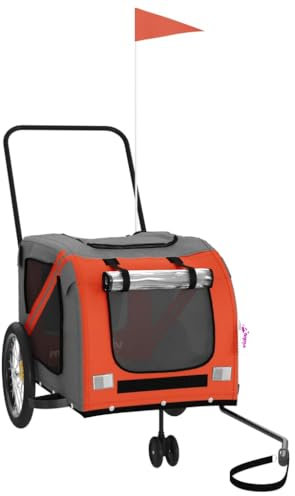 vidaXL Fahrradanhänger für Hunde, Hundeanhänger für Fahrrad, Anhänger für Katzen Haustiere, Hundefahrradanhänger Haustieranhänger, Orange Grau Oxford-Gewebe Eisen