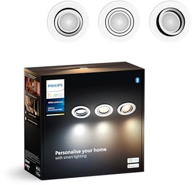 Philips Hue Milliskin White Ambiance Einbauspot, Weiß, (400lm / 70mm), 3er Pack, warm- bis kaltweißes Licht, steuerbar via App, kompatibel mit Amazon Alexa (Echo, Echo Dot), neue Generation