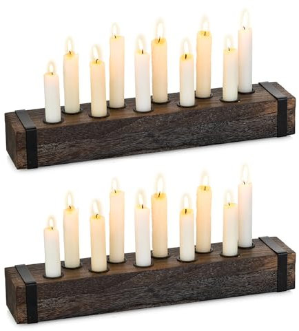 NUPTIO Bois Chandelier Bougeoir Centre de Table Mariage - 10 Branches 42cm Long 2 Pièces Candélabre Bougeoir Argenté Bougies À Bouts Noël Salle À Manger Salon Cheminée Vintage Décor