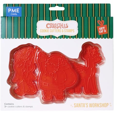 PME Navidad Cortadores y Sellos de Galletas - Taller de Santa (Set de 3)