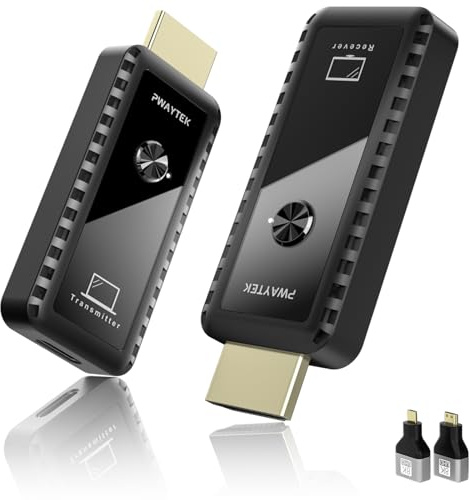 PWAYTEK Wireless HDMI Transmitter and Receiver 4K Decode, 1080P Output, 50M/164FT, 2.4G/5G Dual-Band, for PC/Laptop/HDTV/Projector, Plug & Play, No App Needed (Black)