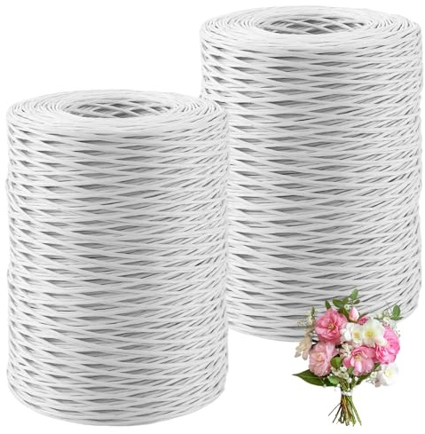 Oungy 2 Stück Papierdraht zum Basteln, 200 m Papierdraht Natur Weiß, Basteln Papierkordel 2 mm, Paketschnur, Bast zum Häkeln, Papiergarn zum Häkeln, für Hochzeitsstrauß Verpackung, Blumenges, und DIY