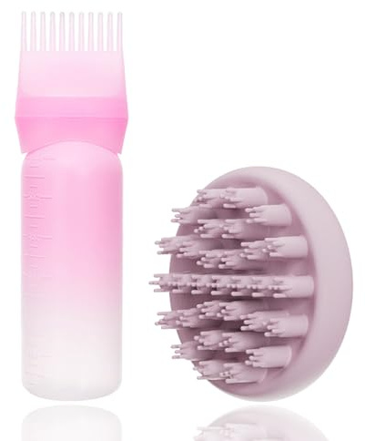 WhaleO Applicateur Huile Cheveux Avec Brosse Massage Cuir Chevelu Hair Oil Applicator Flacon Applicateur de Peigne de Racine de 160 ml pour le Traitement du Cuir Chevelu Essentiel et La, Rose