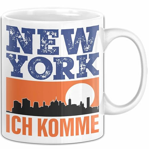 New York Tasse Geschenk Horizont Ich Komme Spruch Geschenkidee (Weiß)