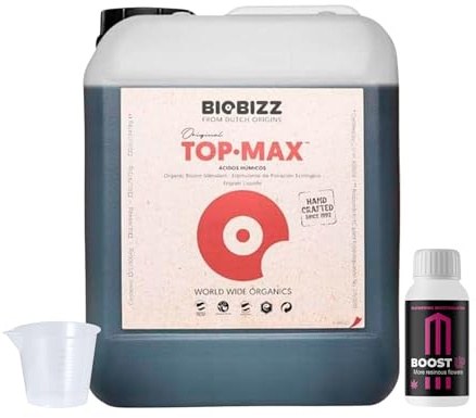 Growmania Top Max de BioBizz 5 l + Probe Boost Up de Up Nutrients + verre doseur | Solution organique pour une floraison extensive | Idéal pour les grands jardins et les zones de culture