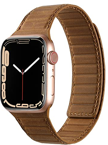 Seagtigau Lederarmband kompatibel mit Apple Watch 49mm 46mm 45mm 44mm 42mm 41mm 40mm 38mm, Magnetisches Armband für iWatch Serie 10/9/8/7/SE/6/5/4/3/2/1, Ultra 2/1 (Braun, 42/44/45/46/49 mm)
